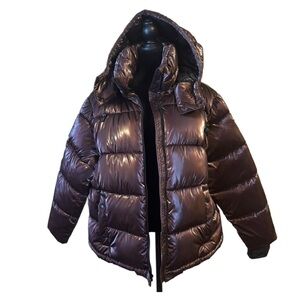 BCBG PUFFER coat Shiny Brown, Chestnut/Raisin Color Feather Free Women’s XL.